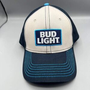 Bud Light Hat Men White Blue Embroidered H3 Headwear Snap Back Cap